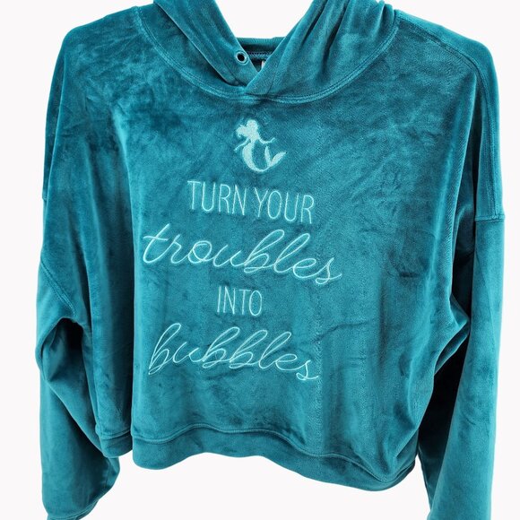 Disney Women’s XL Mermaid Hoodie Plush Green Ariel Embroidered - Picture 1 of 6